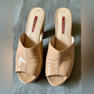 Prada authentic designer cork heel slip-on sandles size 38 (US 7.5)